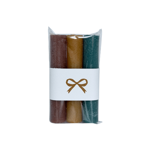 Cadeauset kaarsen | Bruin, mosterdgeel, groen