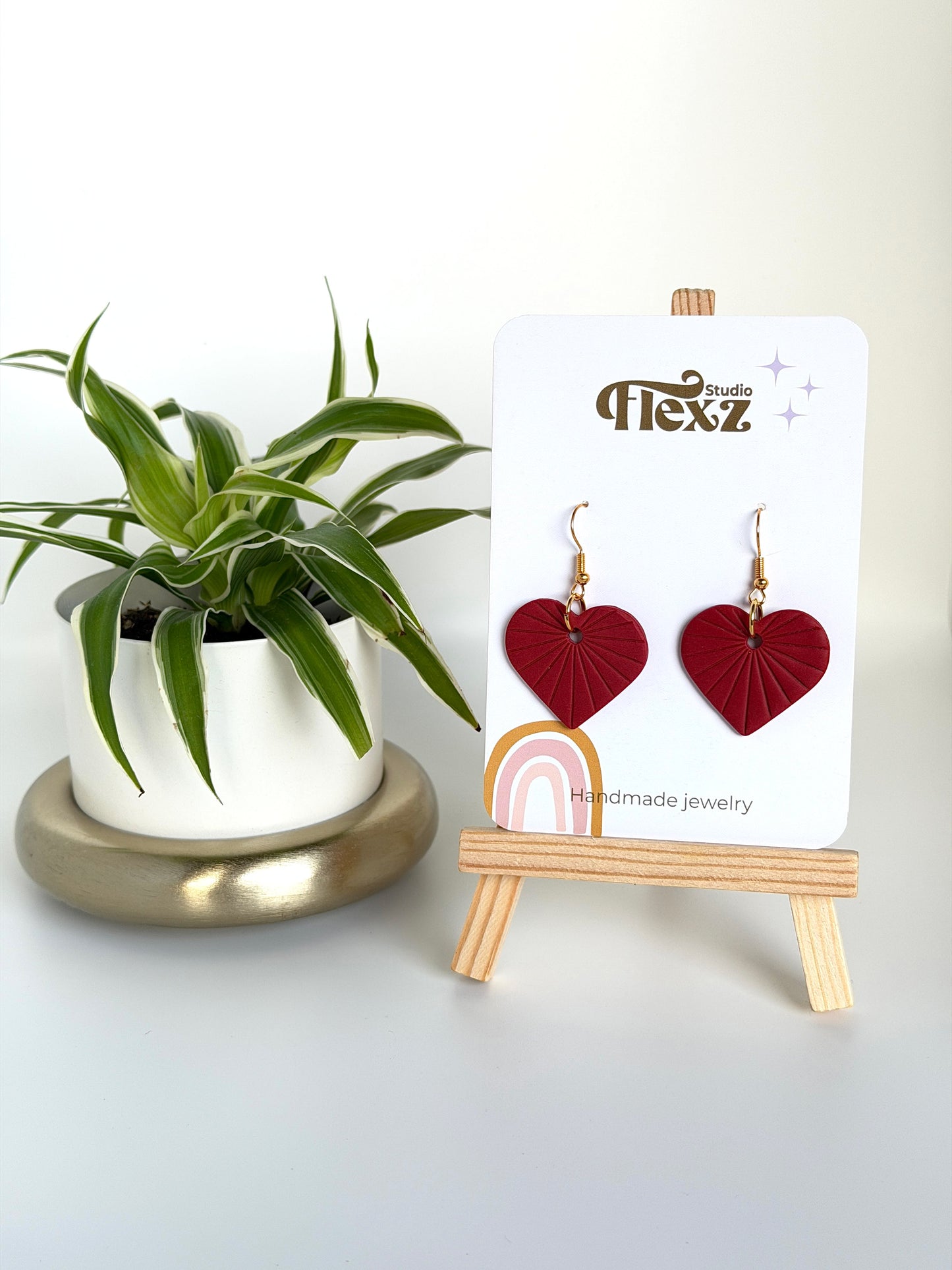 Oorbellen hart zonnestraal | Rood, goud - Valentijn