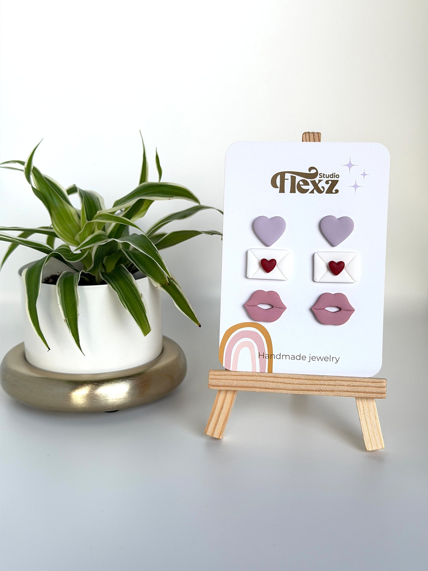 Oorbellen Valentijnsdag set 3 stuks | Hart, envelop, lippen - Zilver