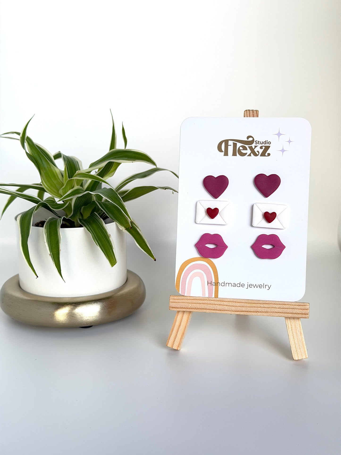 Oorbellen Valentijnsdag set 3 stuks | Hart, envelop, lippen - Goud