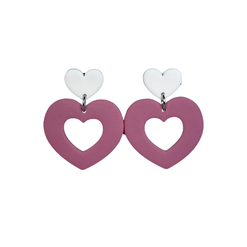Oorbellen open hart | Wit, roze