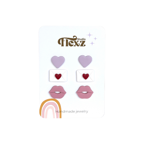 Oorbellen liefde set 3 stuks | Hart, envelop, lippen - Zilver