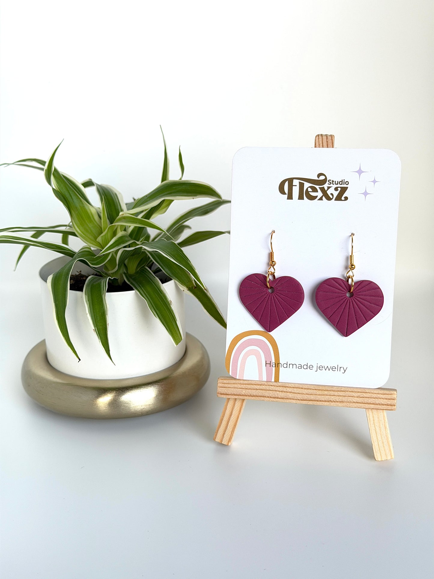 Oorbellen hart zonnestraal | Paars, goud - Valentijn