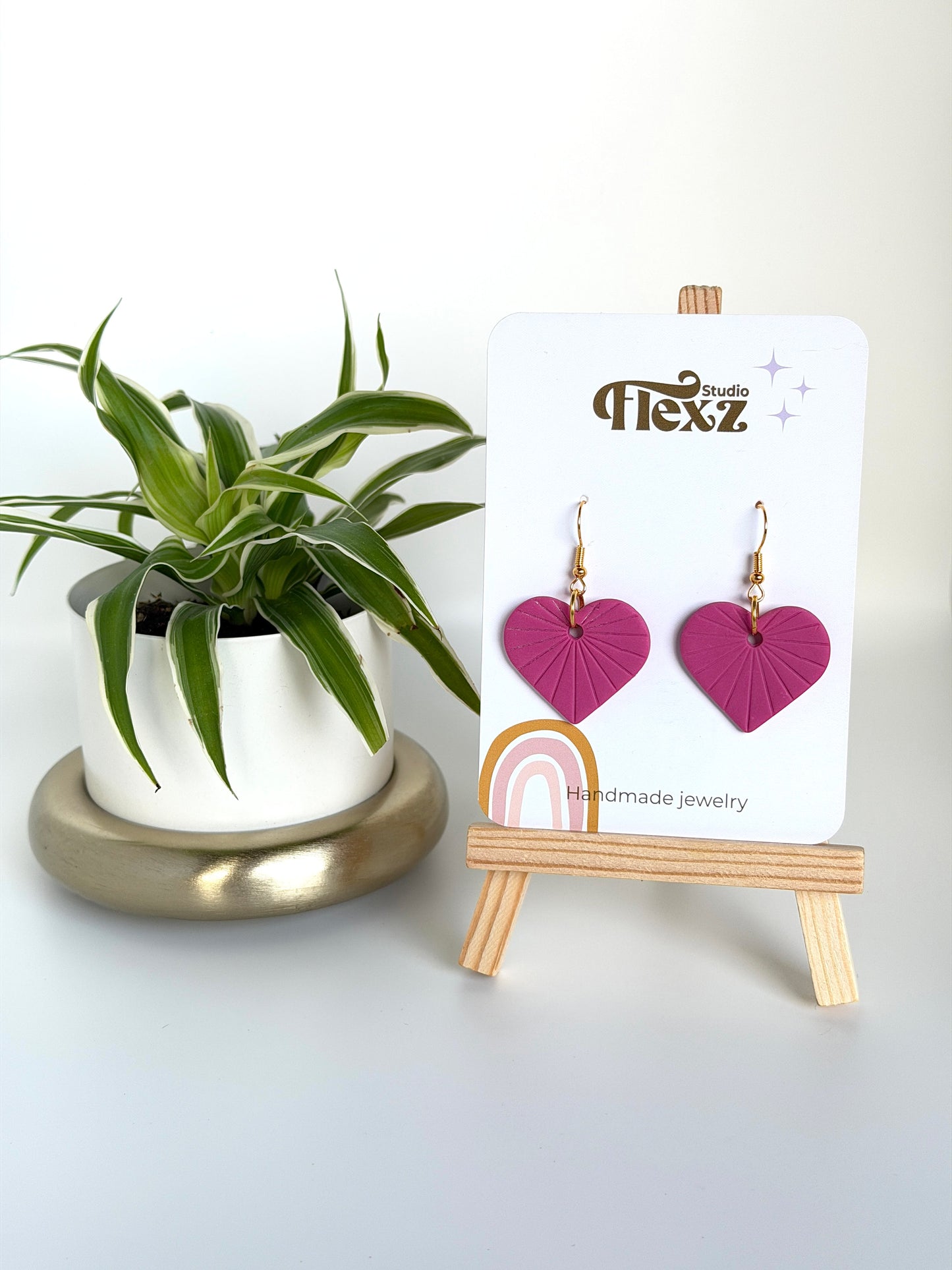 Oorbellen hart zonnestraal | Roze, goud - Valentijn