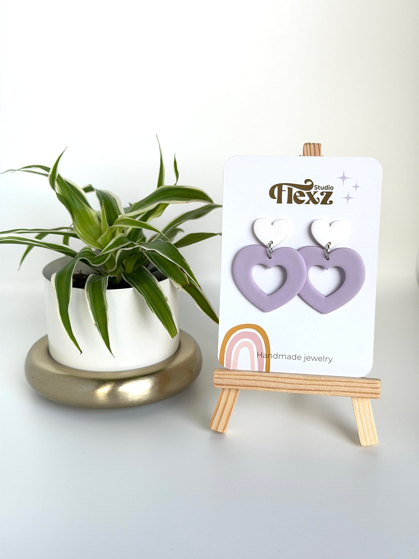 Oorbellen open hart | Wit, lila - Valentijn