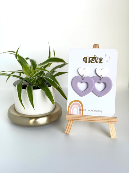 Oorbellen open hart | Wit, lila - Valentijn