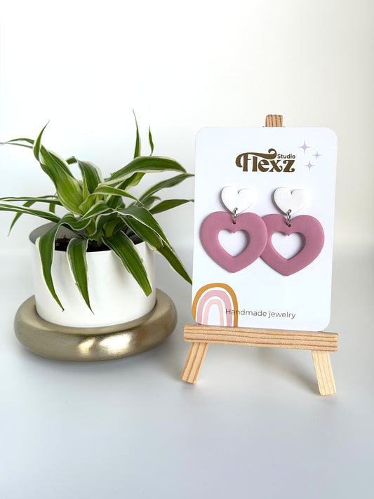 Oorbellen open hart | Wit, roze