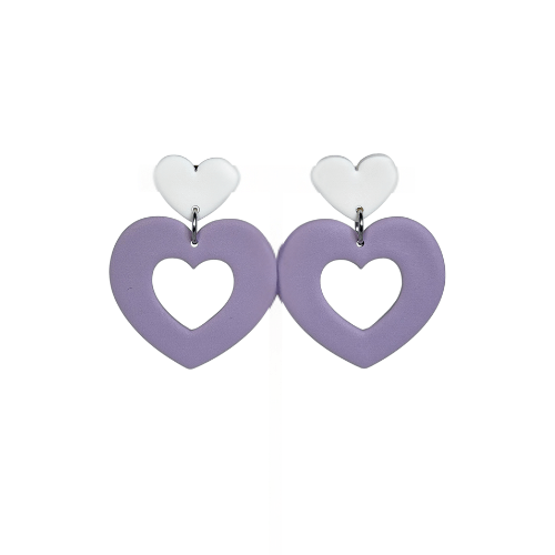Oorbellen open hart | Wit, lila - Valentijn