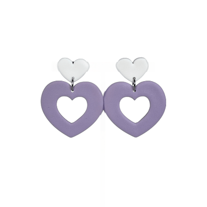 Oorbellen open hart | Wit, lila - Valentijn
