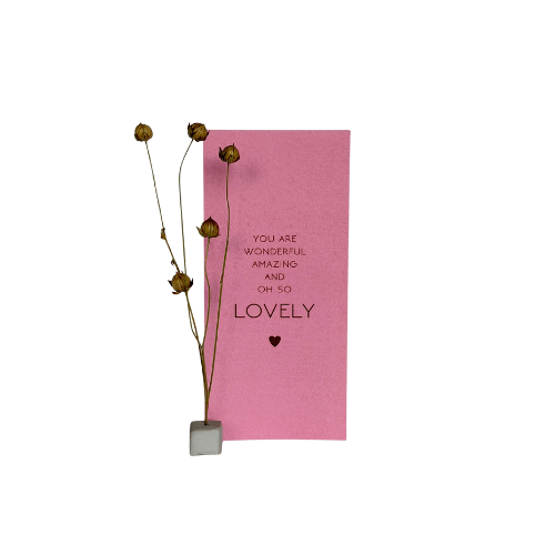 Wenskaart 'You are lovely' | Droogbloem, pastel roze